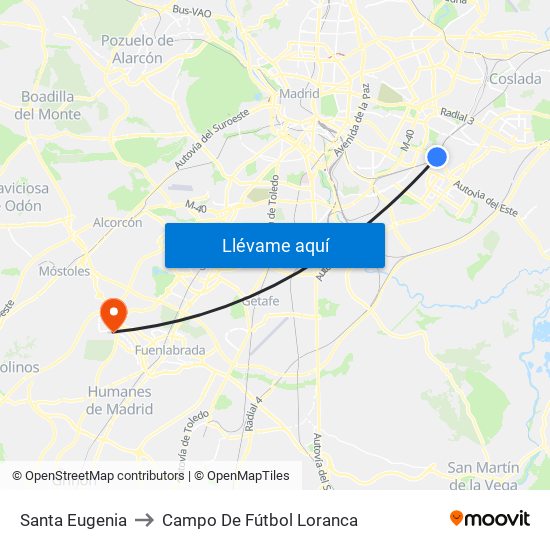 Santa Eugenia to Campo De Fútbol Loranca map