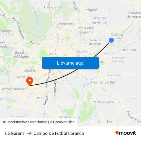 La Garena to Campo De Fútbol Loranca map