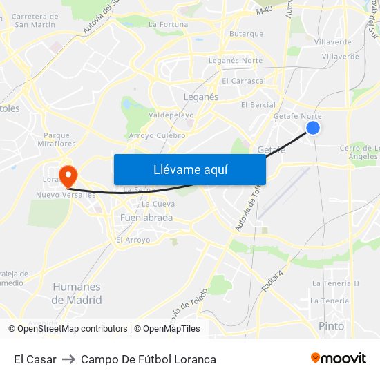 El Casar to Campo De Fútbol Loranca map