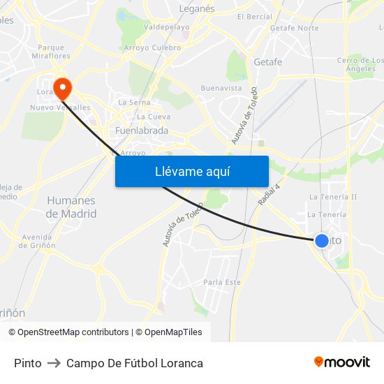 Pinto to Campo De Fútbol Loranca map