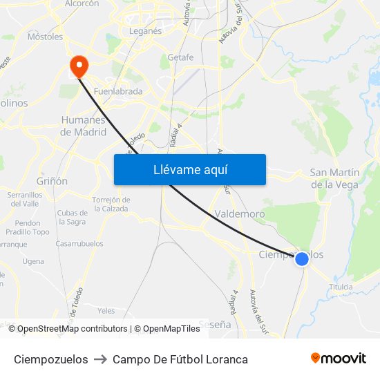 Ciempozuelos to Campo De Fútbol Loranca map