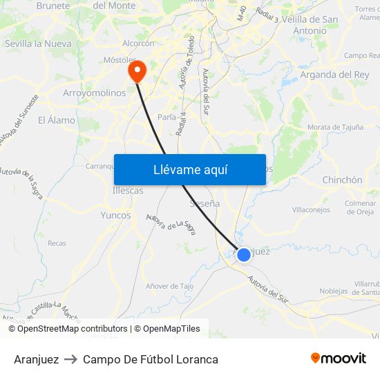 Aranjuez to Campo De Fútbol Loranca map
