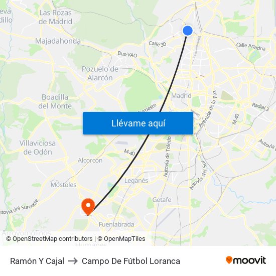 Ramón Y Cajal to Campo De Fútbol Loranca map