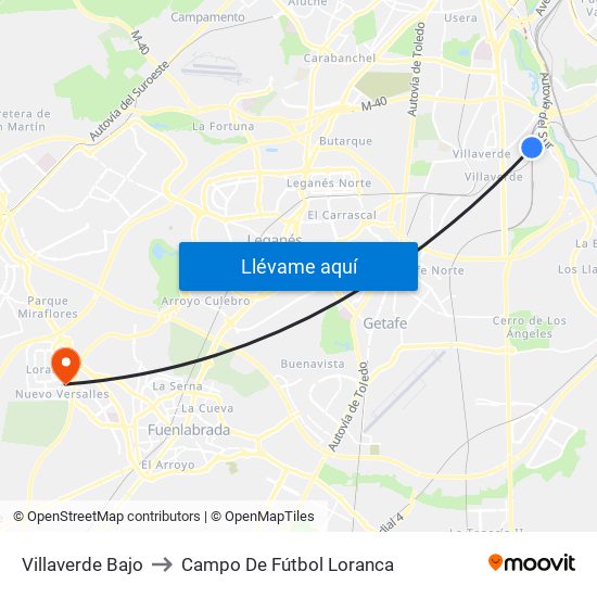 Villaverde Bajo to Campo De Fútbol Loranca map