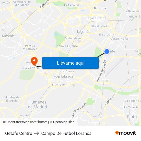 Getafe Centro to Campo De Fútbol Loranca map