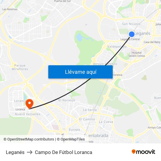 Leganés to Campo De Fútbol Loranca map