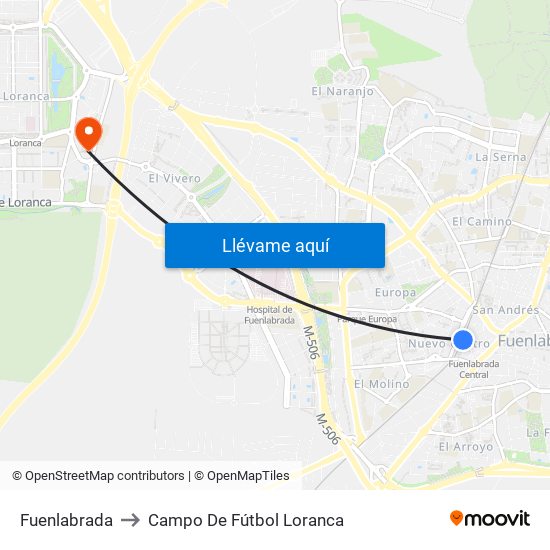 Fuenlabrada to Campo De Fútbol Loranca map