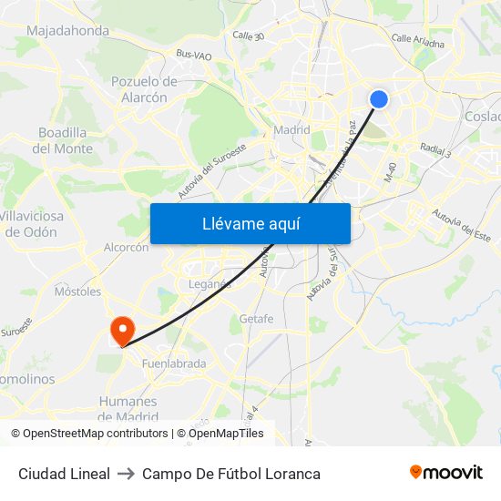 Ciudad Lineal to Campo De Fútbol Loranca map
