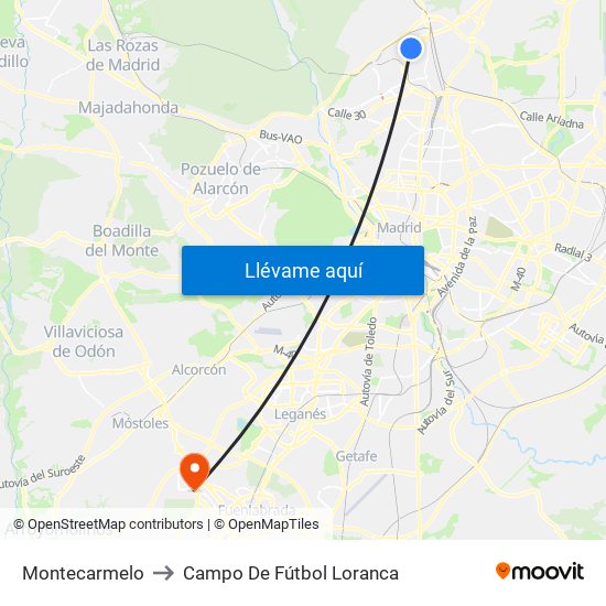 Montecarmelo to Campo De Fútbol Loranca map