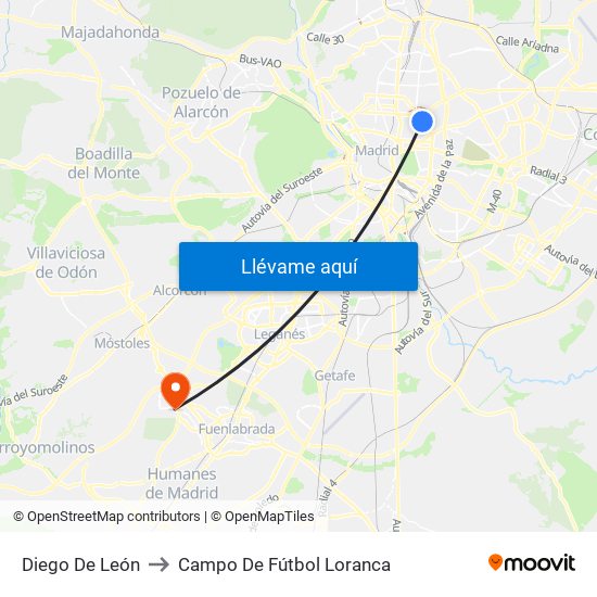 Diego De León to Campo De Fútbol Loranca map