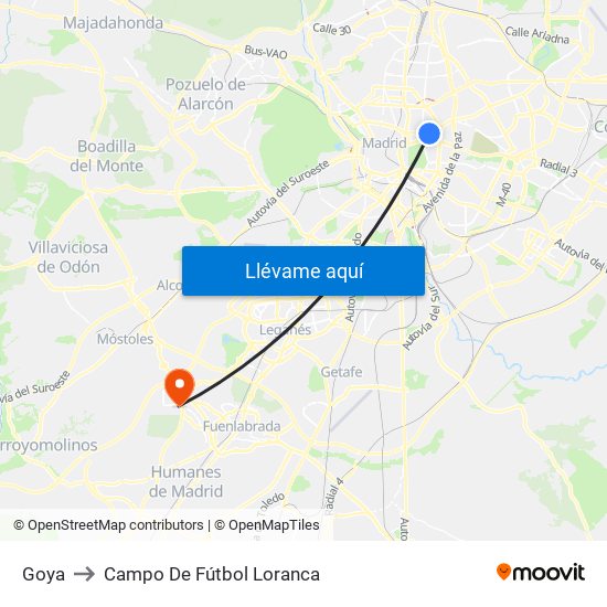 Goya to Campo De Fútbol Loranca map