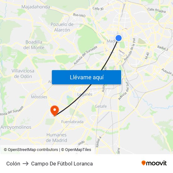 Colón to Campo De Fútbol Loranca map