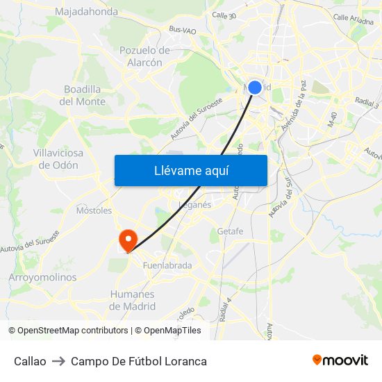 Callao to Campo De Fútbol Loranca map