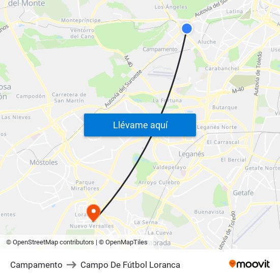 Campamento to Campo De Fútbol Loranca map