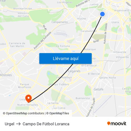 Urgel to Campo De Fútbol Loranca map