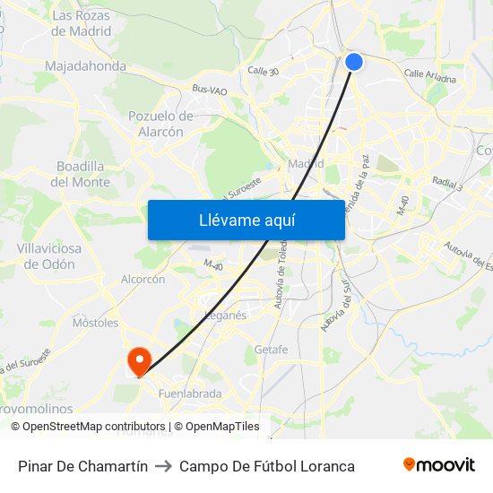 Pinar De Chamartín to Campo De Fútbol Loranca map