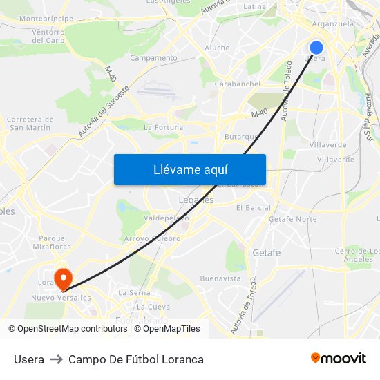 Usera to Campo De Fútbol Loranca map