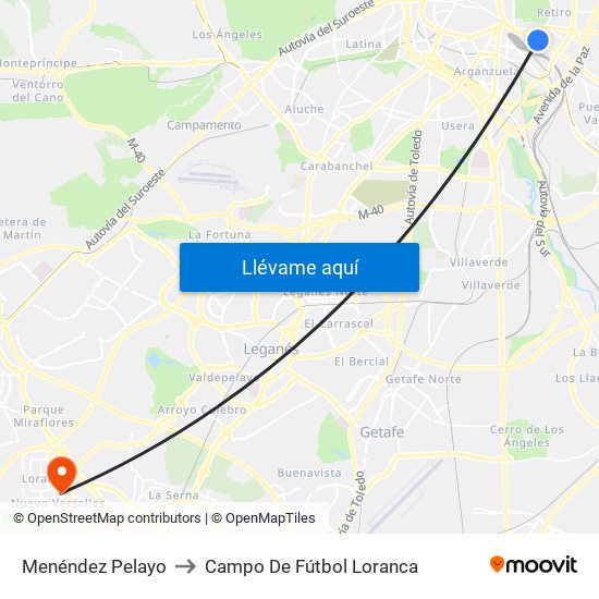 Menéndez Pelayo to Campo De Fútbol Loranca map