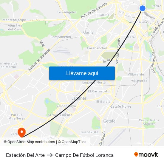 Estación Del Arte to Campo De Fútbol Loranca map