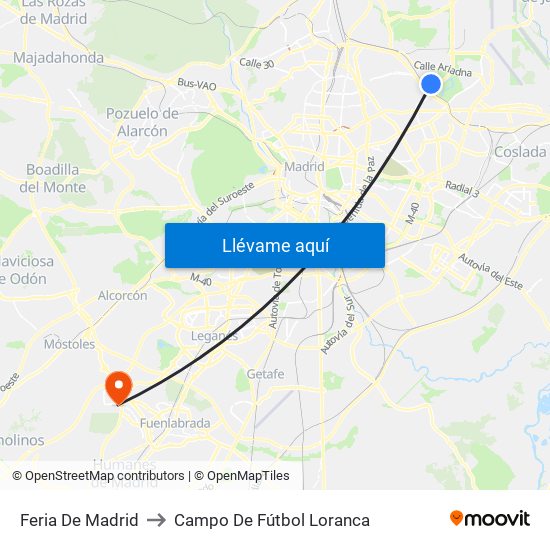 Feria De Madrid to Campo De Fútbol Loranca map