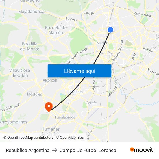 República Argentina to Campo De Fútbol Loranca map