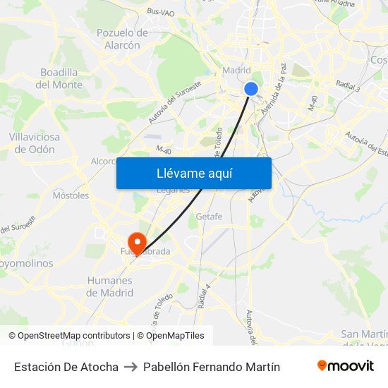 Estación De Atocha to Pabellón Fernando Martín map