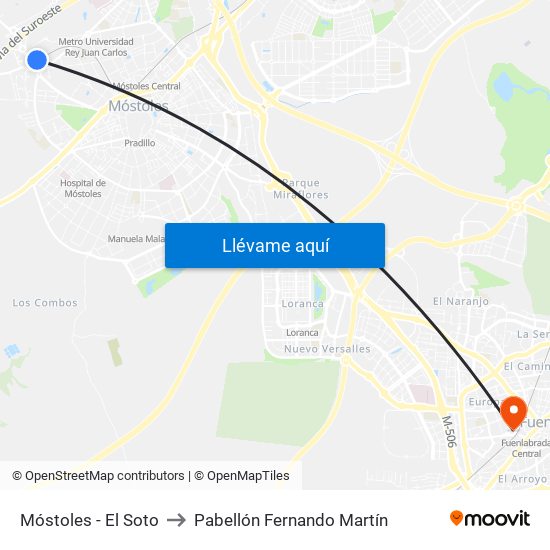 Móstoles - El Soto to Pabellón Fernando Martín map