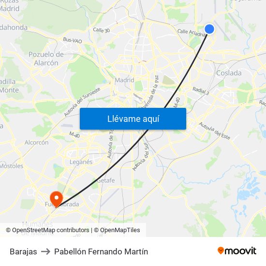 Barajas to Pabellón Fernando Martín map