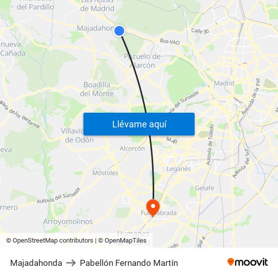 Majadahonda to Pabellón Fernando Martín map