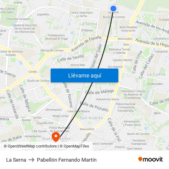 La Serna to Pabellón Fernando Martín map