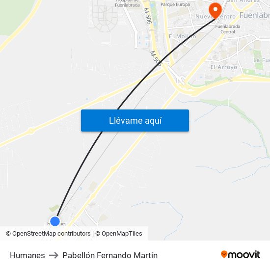 Humanes to Pabellón Fernando Martín map