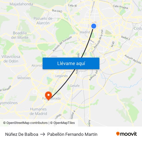 Núñez De Balboa to Pabellón Fernando Martín map