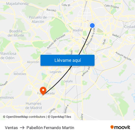 Ventas to Pabellón Fernando Martín map