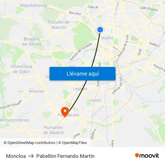 Moncloa to Pabellón Fernando Martín map