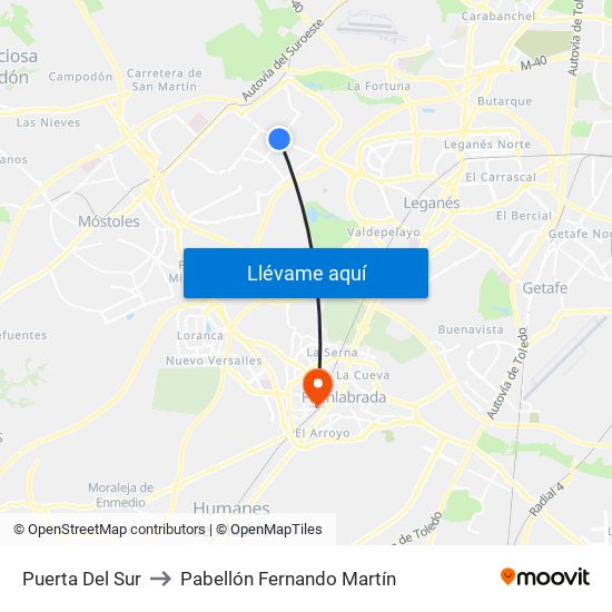 Puerta Del Sur to Pabellón Fernando Martín map