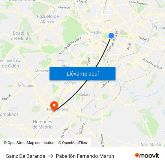 Sainz De Baranda to Pabellón Fernando Martín map