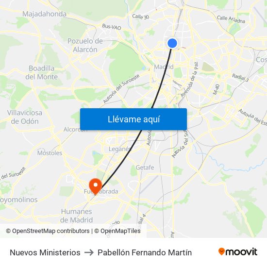 Nuevos Ministerios to Pabellón Fernando Martín map