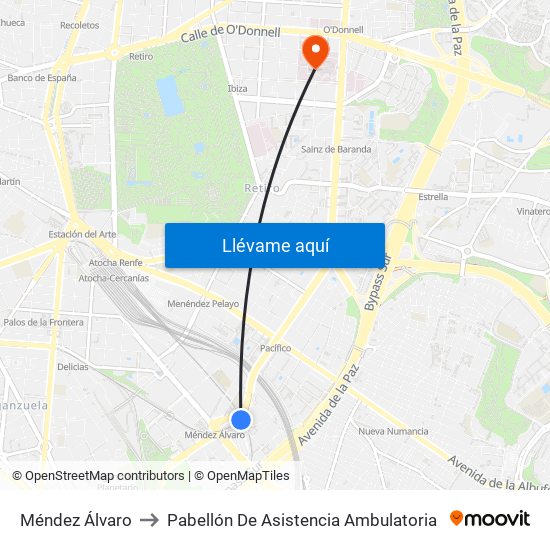 Méndez Álvaro to Pabellón De Asistencia Ambulatoria map