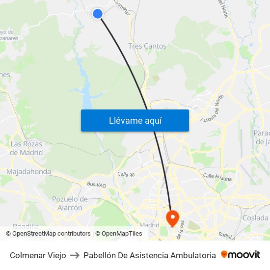 Colmenar Viejo to Pabellón De Asistencia Ambulatoria map