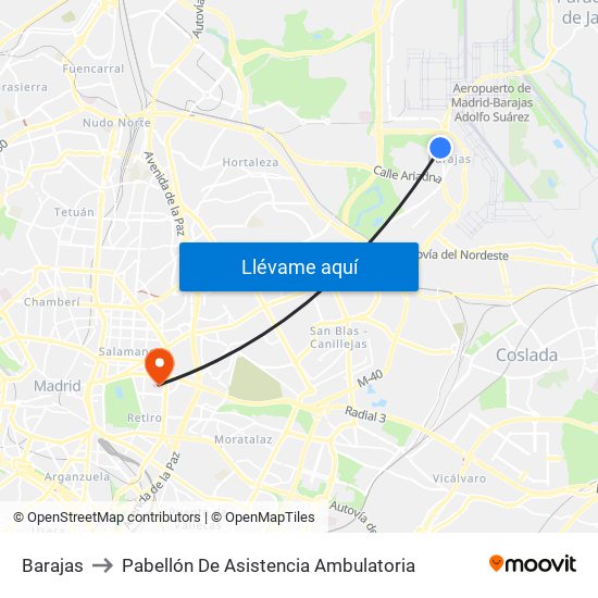 Barajas to Pabellón De Asistencia Ambulatoria map