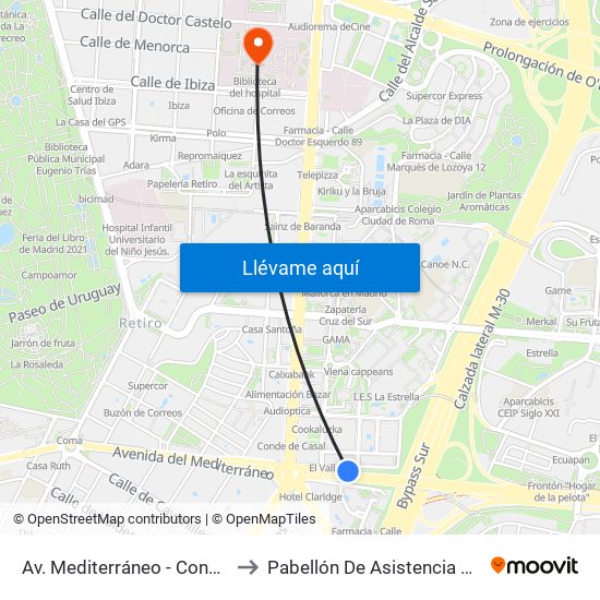 Av. Mediterráneo - Conde De Casal to Pabellón De Asistencia Ambulatoria map
