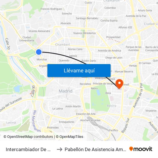 Intercambiador De Moncloa to Pabellón De Asistencia Ambulatoria map