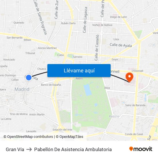 Gran Vía to Pabellón De Asistencia Ambulatoria map