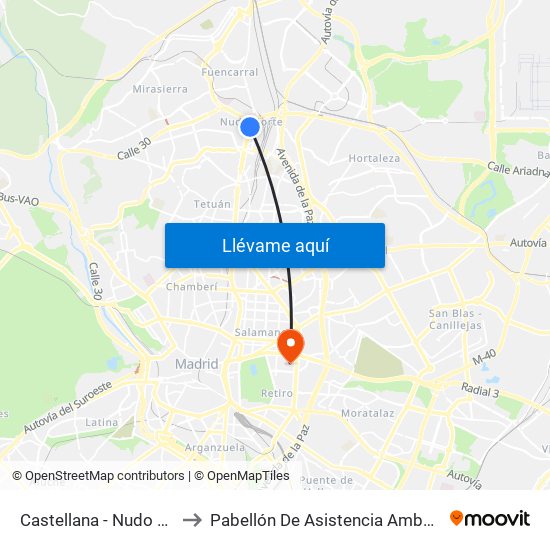 Castellana - Nudo Norte to Pabellón De Asistencia Ambulatoria map
