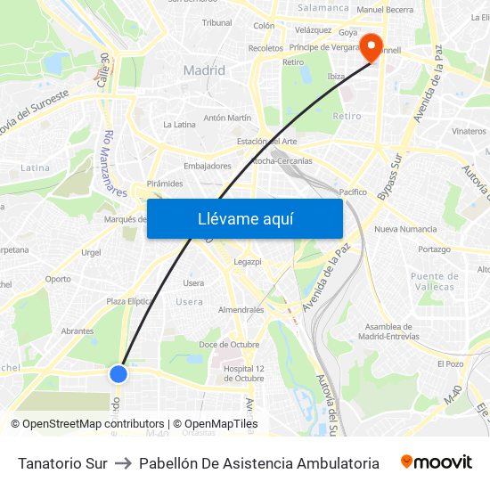 Tanatorio Sur to Pabellón De Asistencia Ambulatoria map