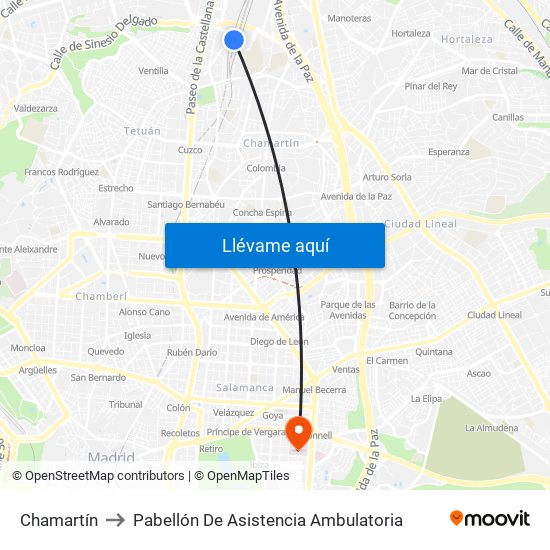 Chamartín to Pabellón De Asistencia Ambulatoria map