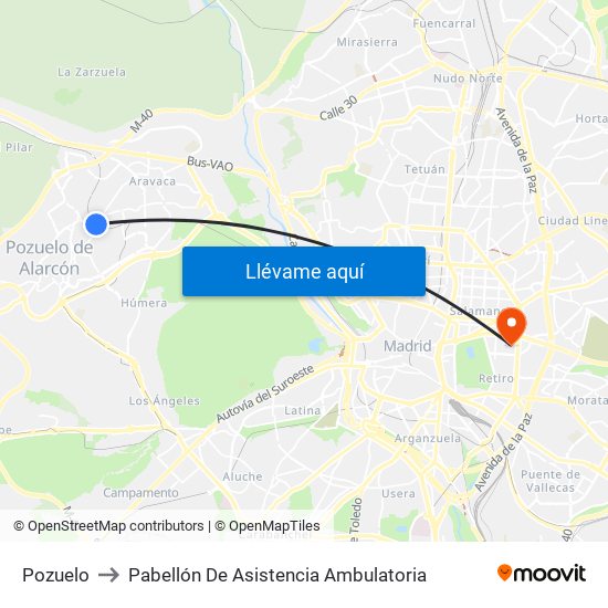 Pozuelo to Pabellón De Asistencia Ambulatoria map