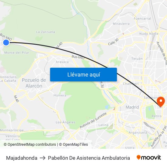 Majadahonda to Pabellón De Asistencia Ambulatoria map