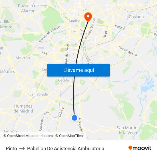 Pinto to Pabellón De Asistencia Ambulatoria map