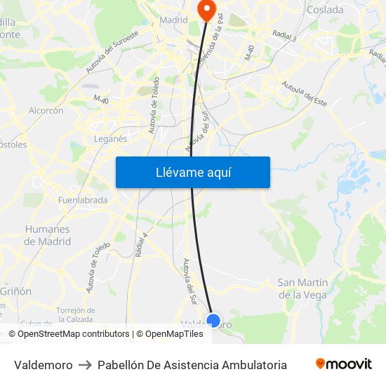 Valdemoro to Pabellón De Asistencia Ambulatoria map